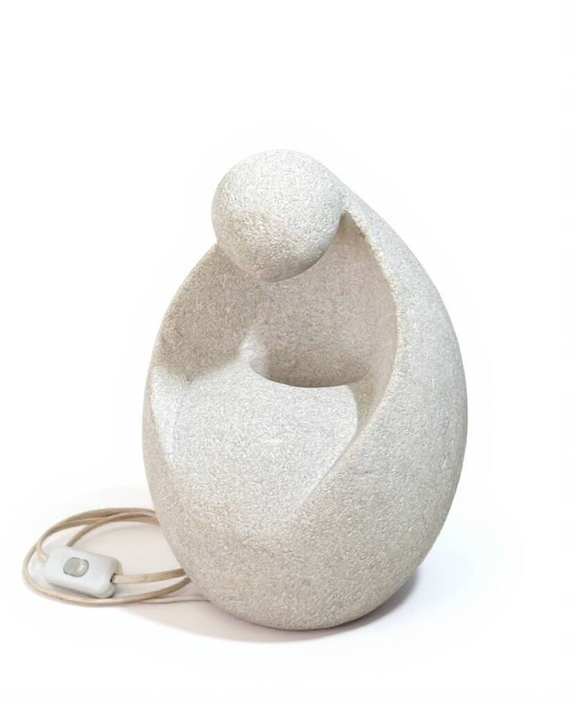 1970s lamp made of sculpted limestone by Gérard Esnault.