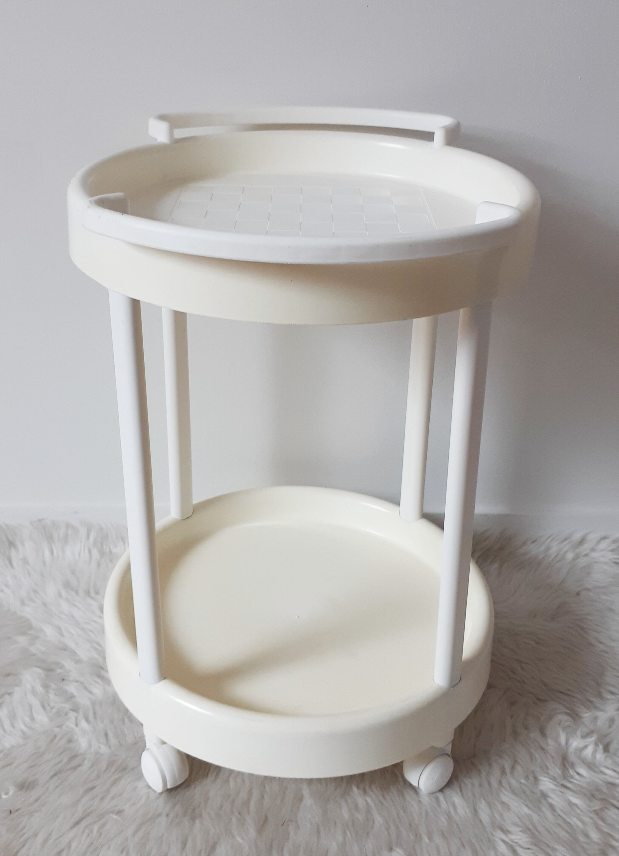 Vintage bar table, white plastic, round table, 70s, Simo, made in Italy