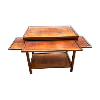 Side table / cherry tree service with 3 sliding shelves.