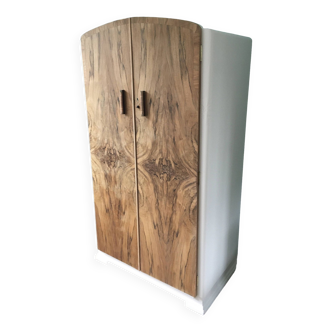 Petite armoire art déco années 30 blanche bois de loupe