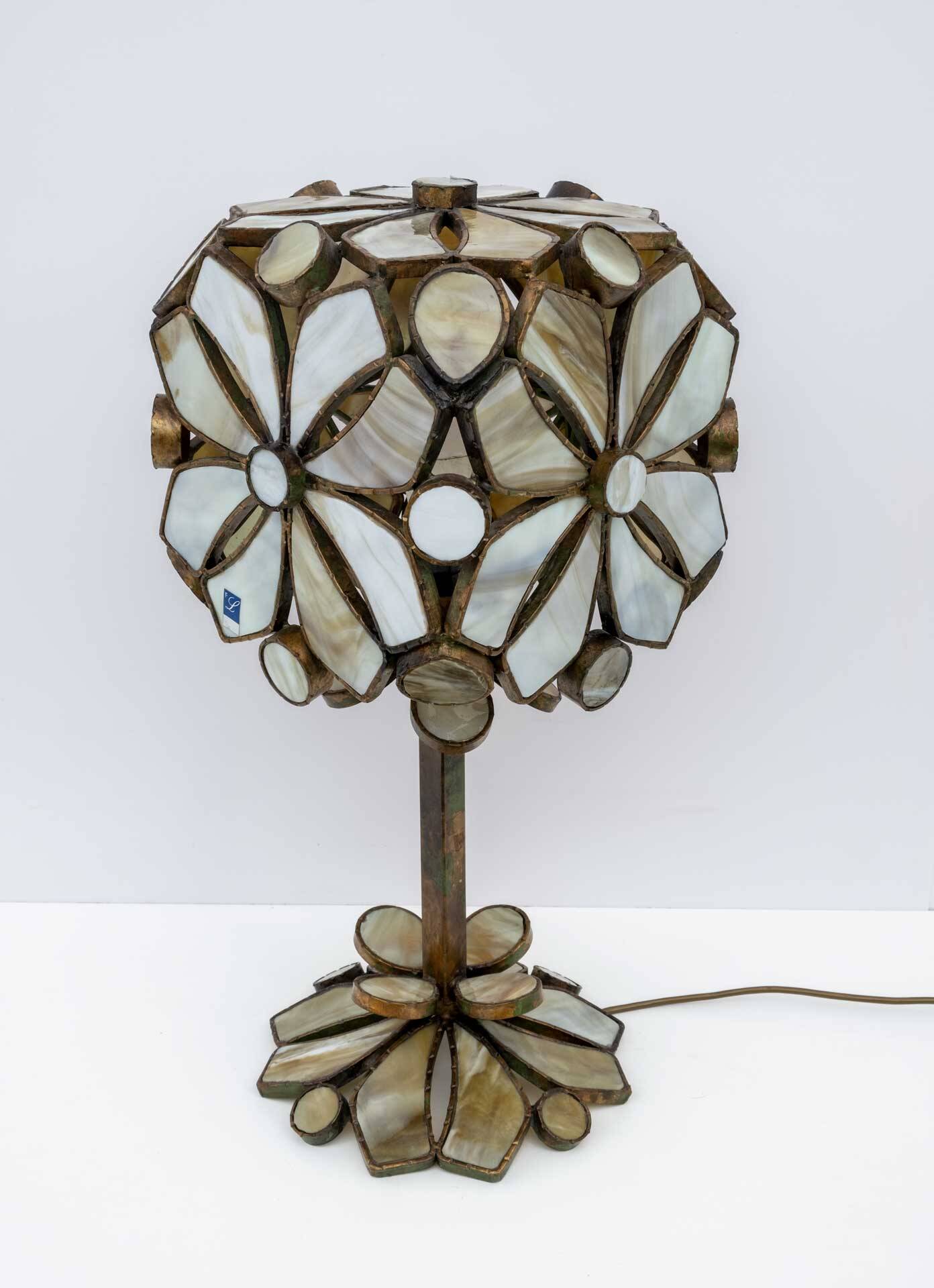 Rare Brutalist Italian Glass Paste and Wrought Iron Table Lamp by Longobard