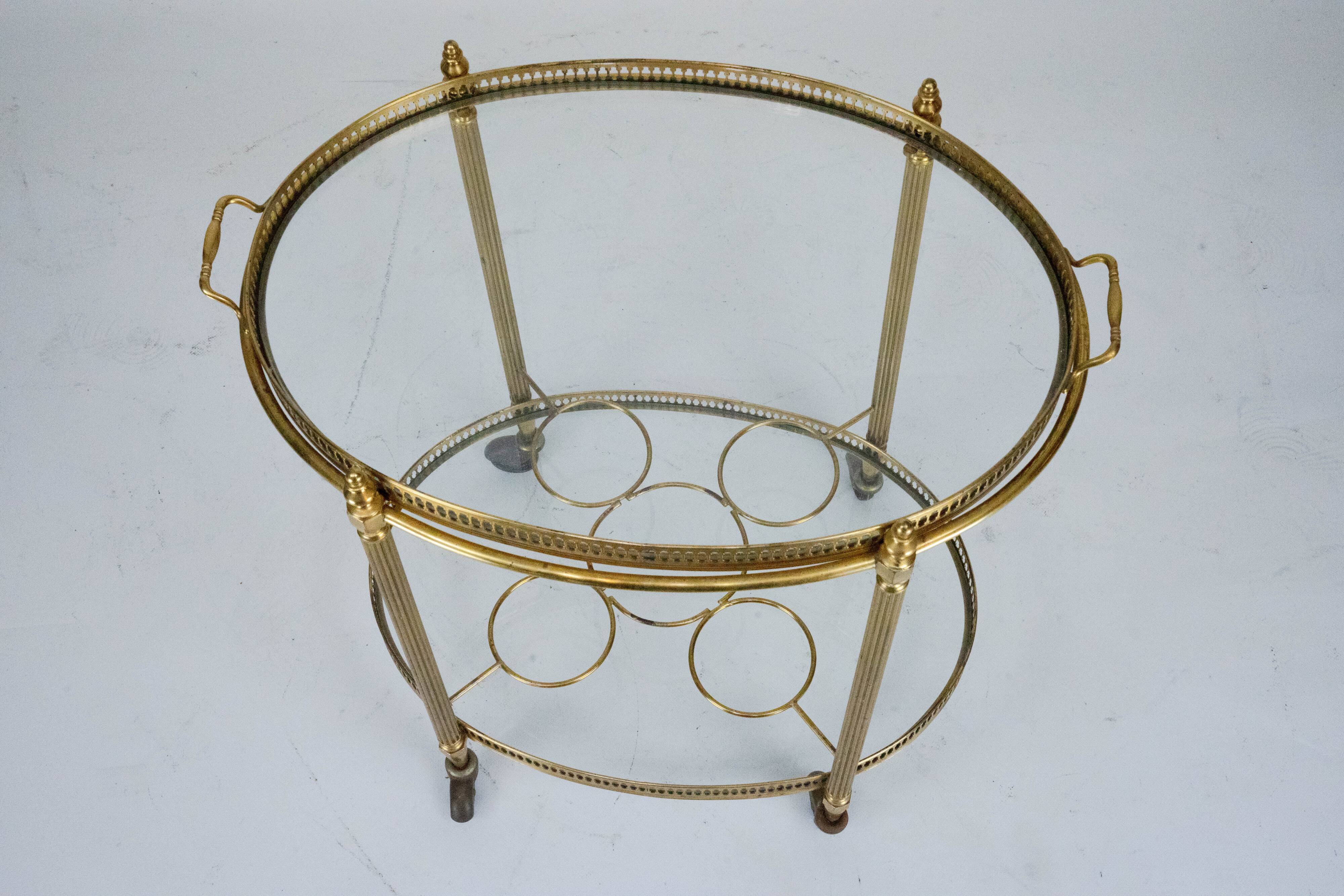 Small Mid-Century Italian Brass Bar Cart with Removable Tray, 1950s