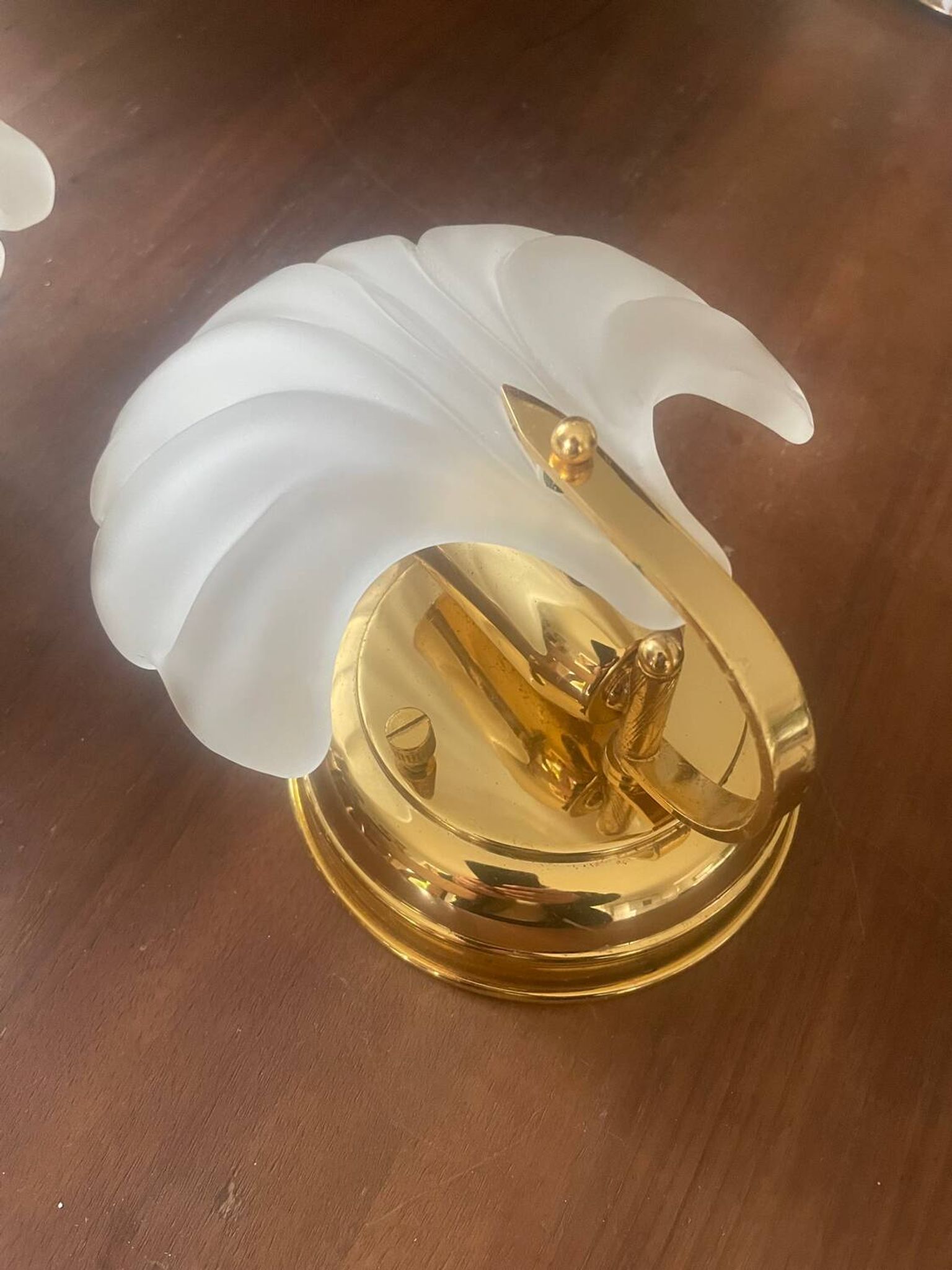 Pair of vintage polished glass shell sconces