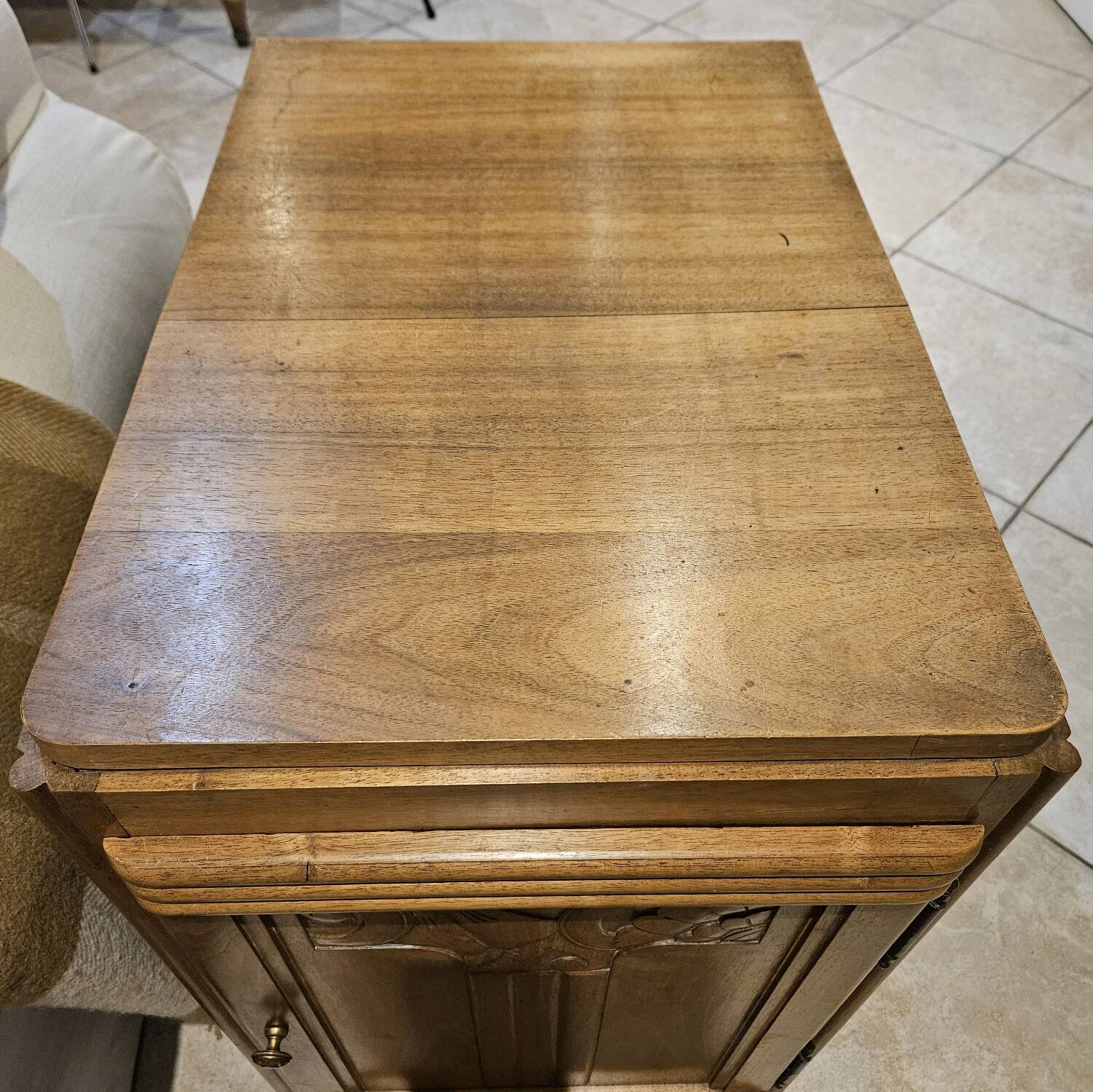 Meuble bout de canapé droit gauche -bois massif merisier- Art Déco