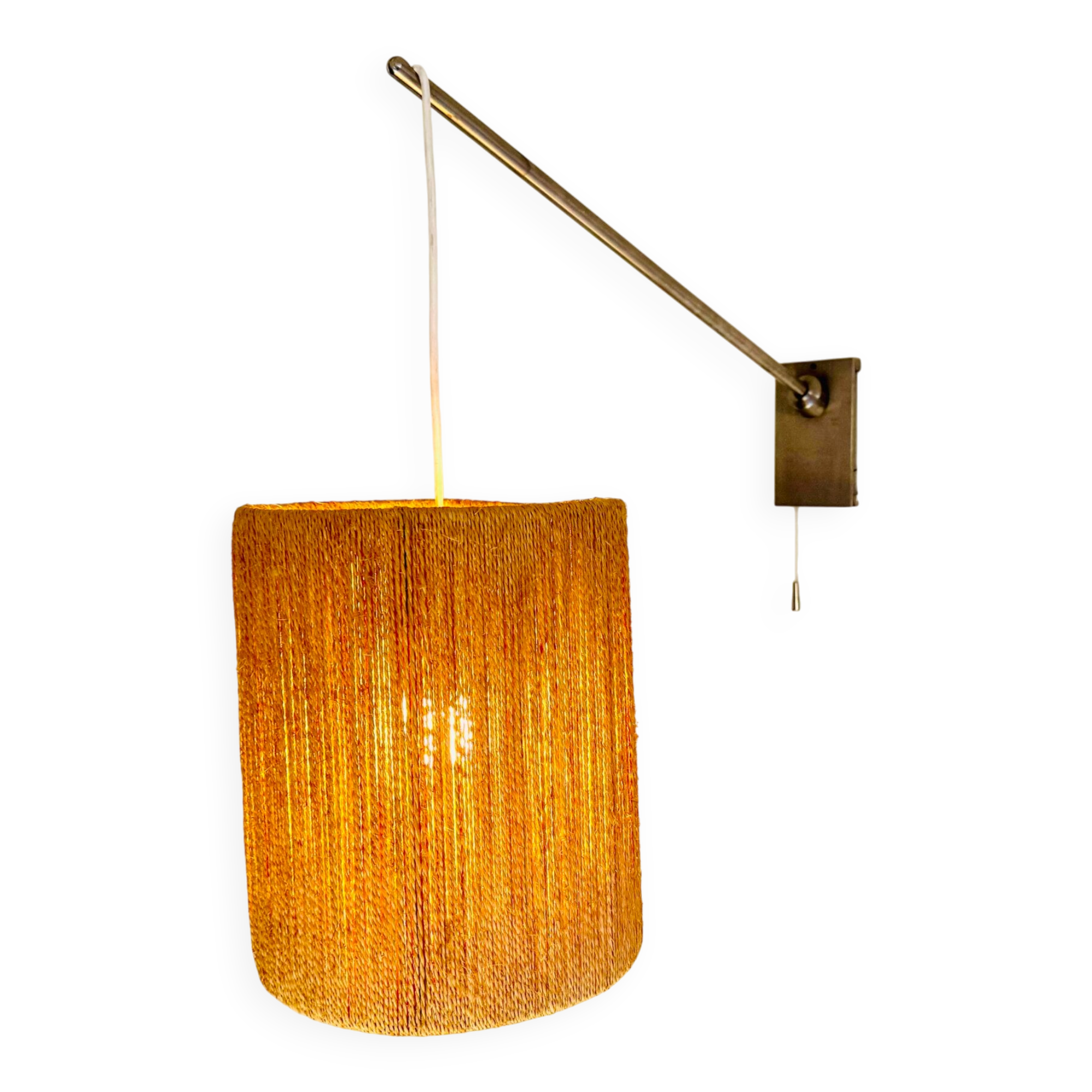 Large Sisal Shade Wall Lamp With Metal Arm, Sweden 1960S