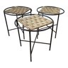 Three 1950 metal and rope stools