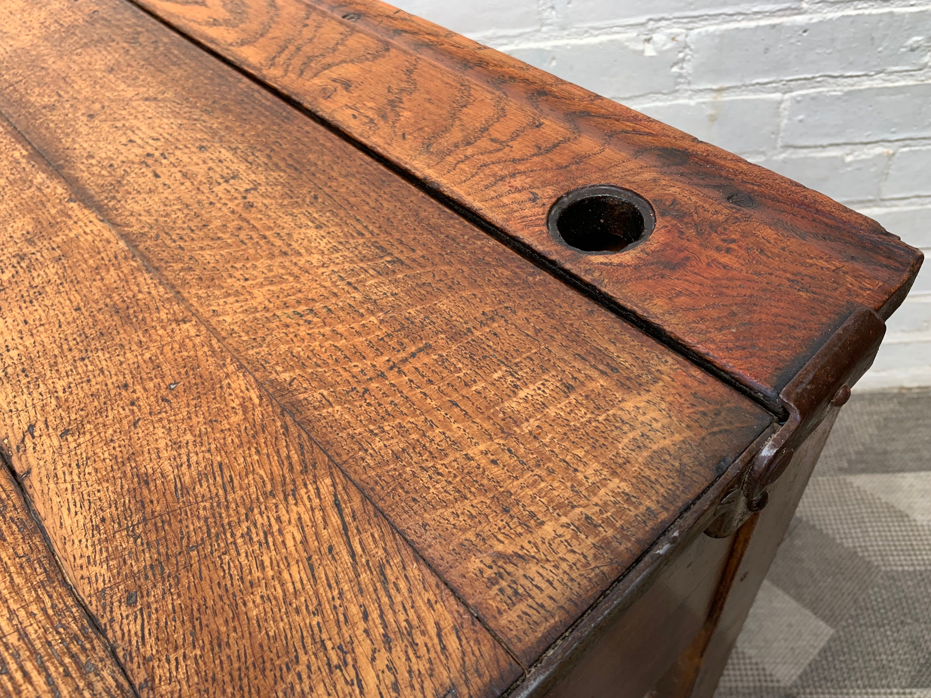 Vintage Wooden School Desk with Storage #D381