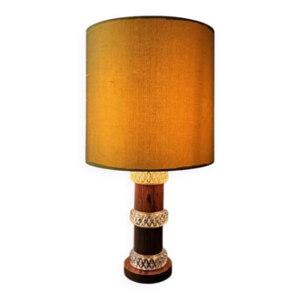 Vintage table lamp rosewood crystal glass 1960s Fagerlund