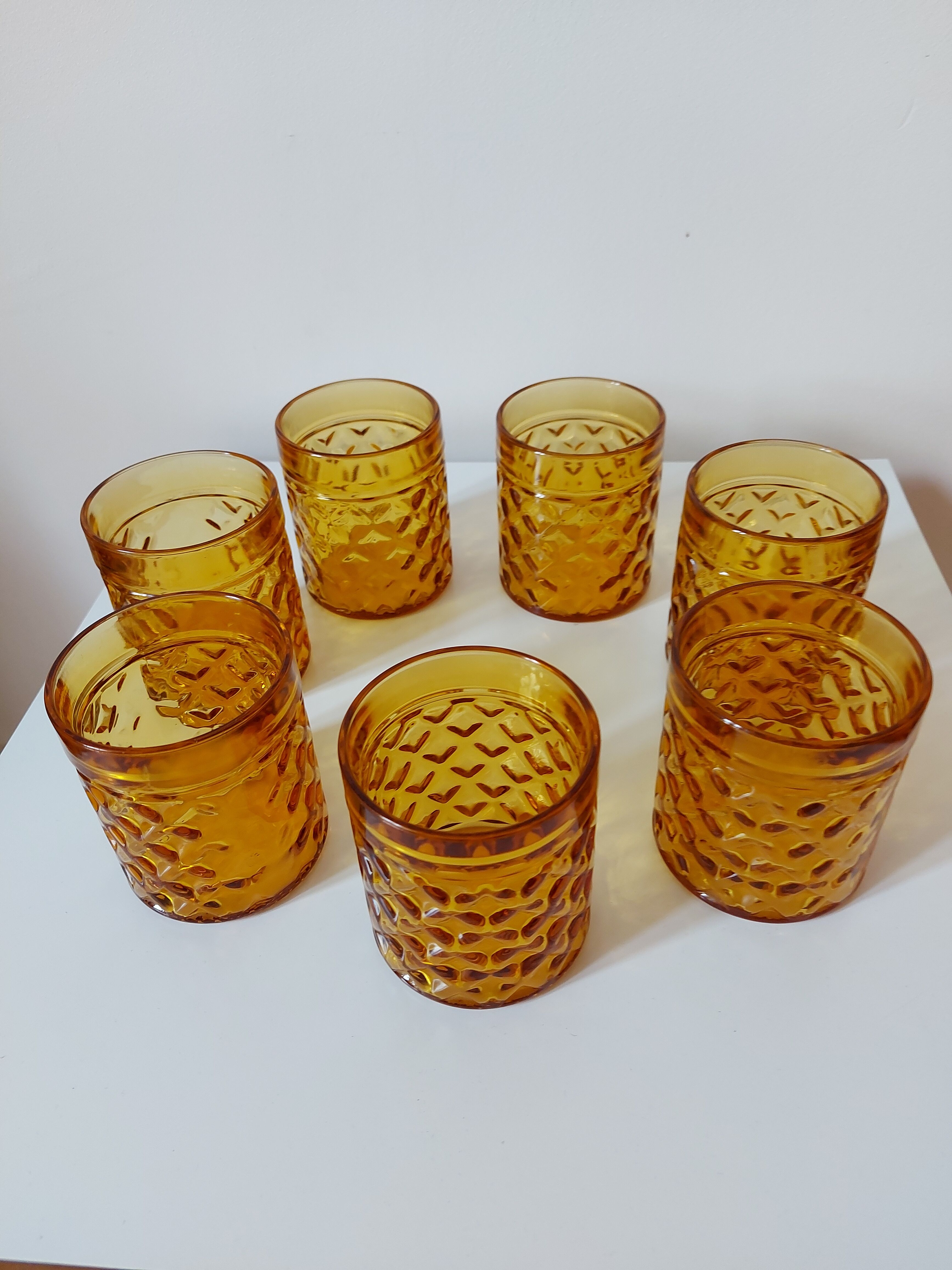 7 amber vintage pernod glasses