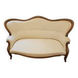 Louis Philippe Sofa in Walnut Wood with Ecru White Upholstery