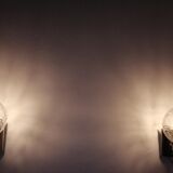 Pair of wall lamps 70 Italy chrome and pressed molded glass