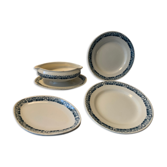5 dishes in old blue earthenware Longchamp 1930 model Marcel