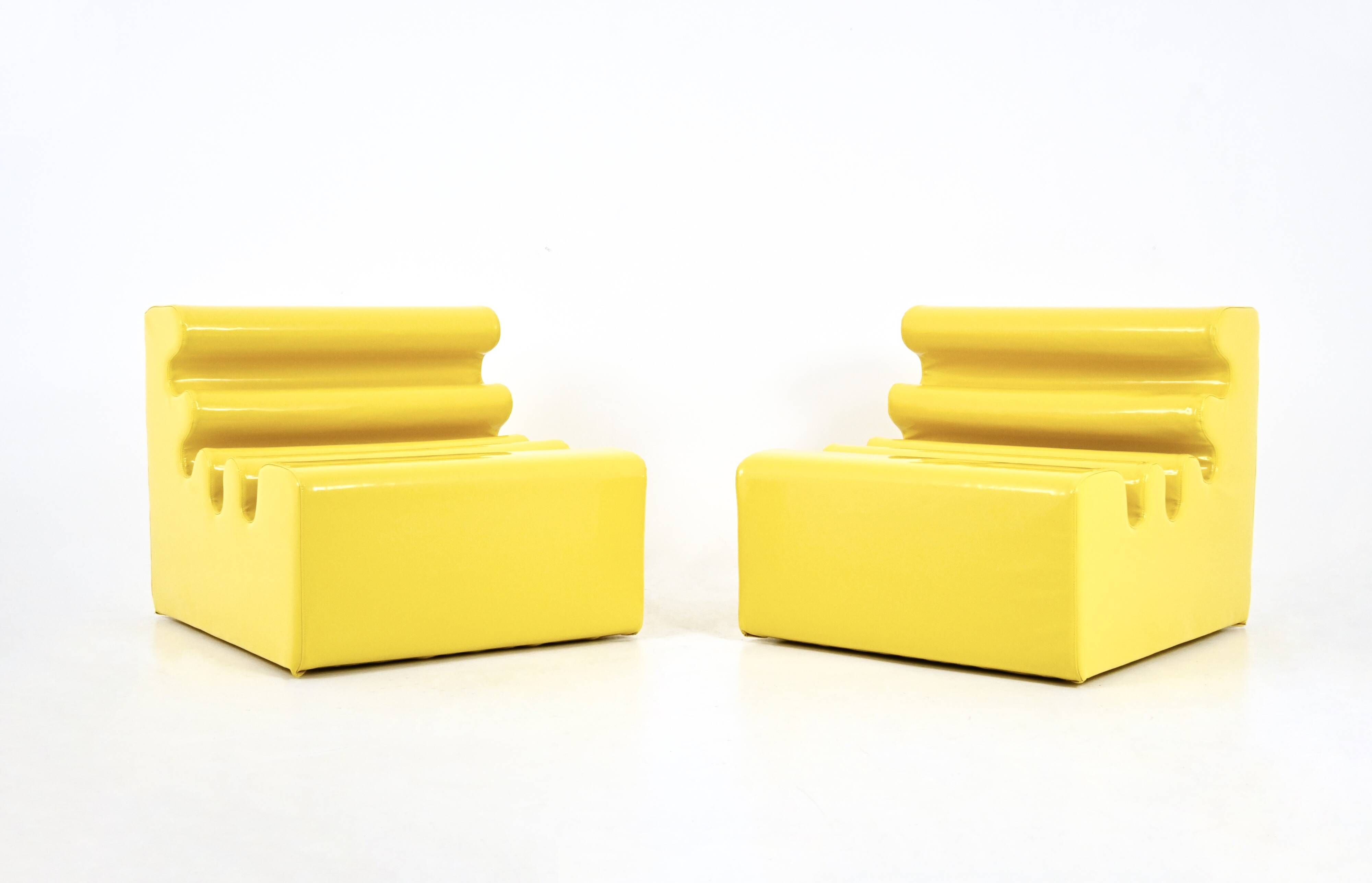 Pair of yellow “Karelia” armchairs by Liisi Beckmann for Zanotta, 1960