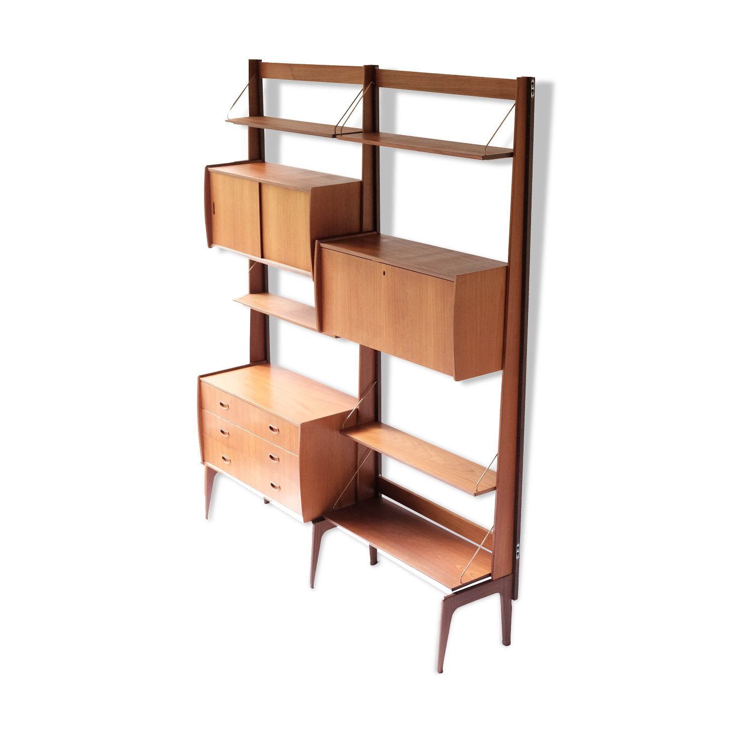Free standing teak wall unit by Torbjorn Afdal for Bruksbo Tyristrand, 2 Modules, Norway 1960's