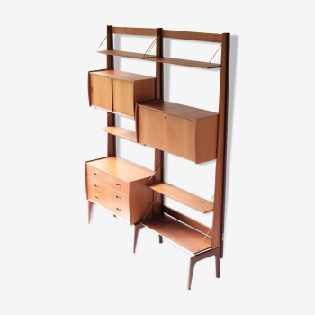 Free standing teak wall unit by Torbjorn Afdal for Bruksbo Tyristrand, 2 Modules, Norway 1960's