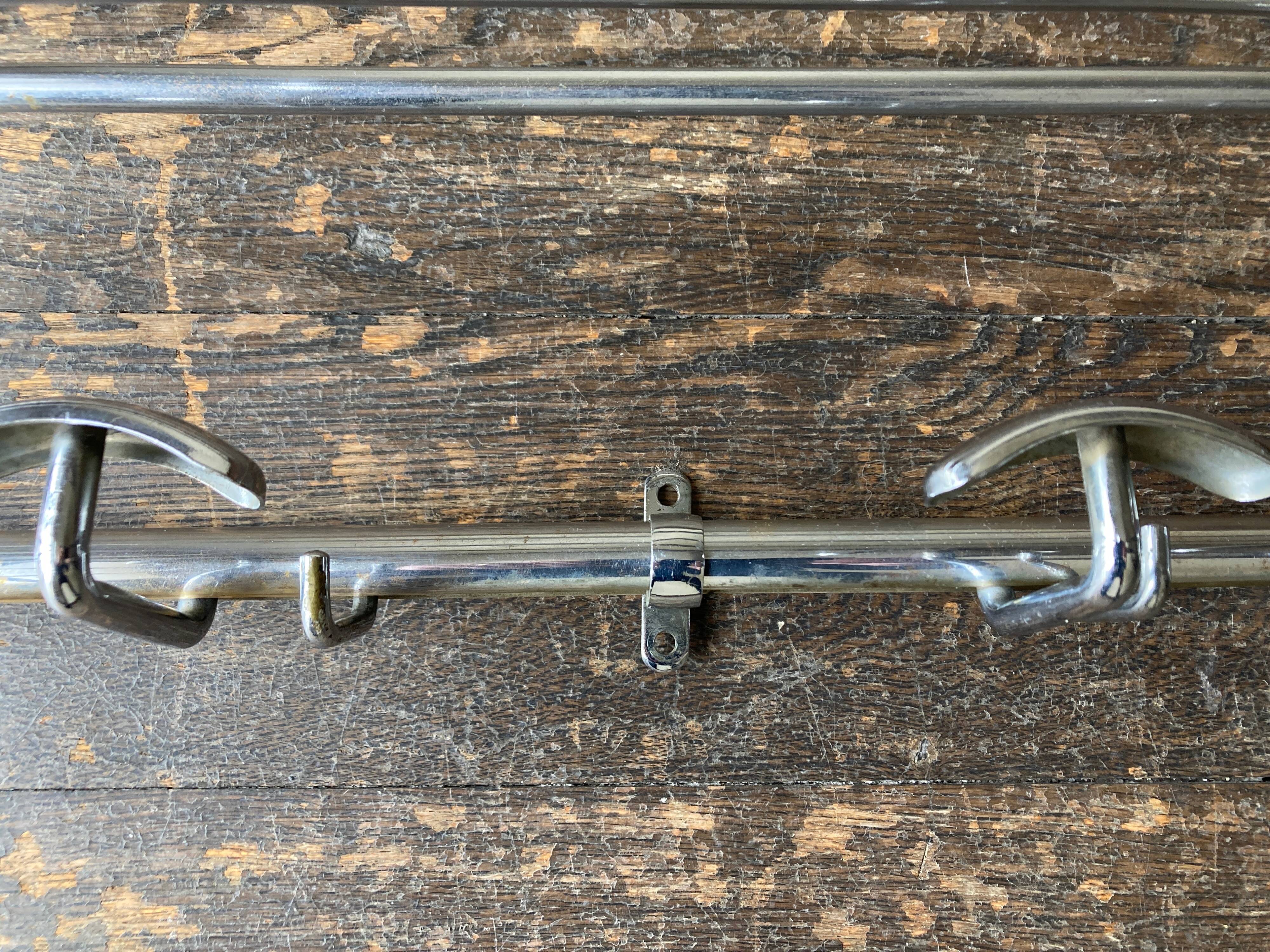 1950s chrome bathroom coat rack with shelf