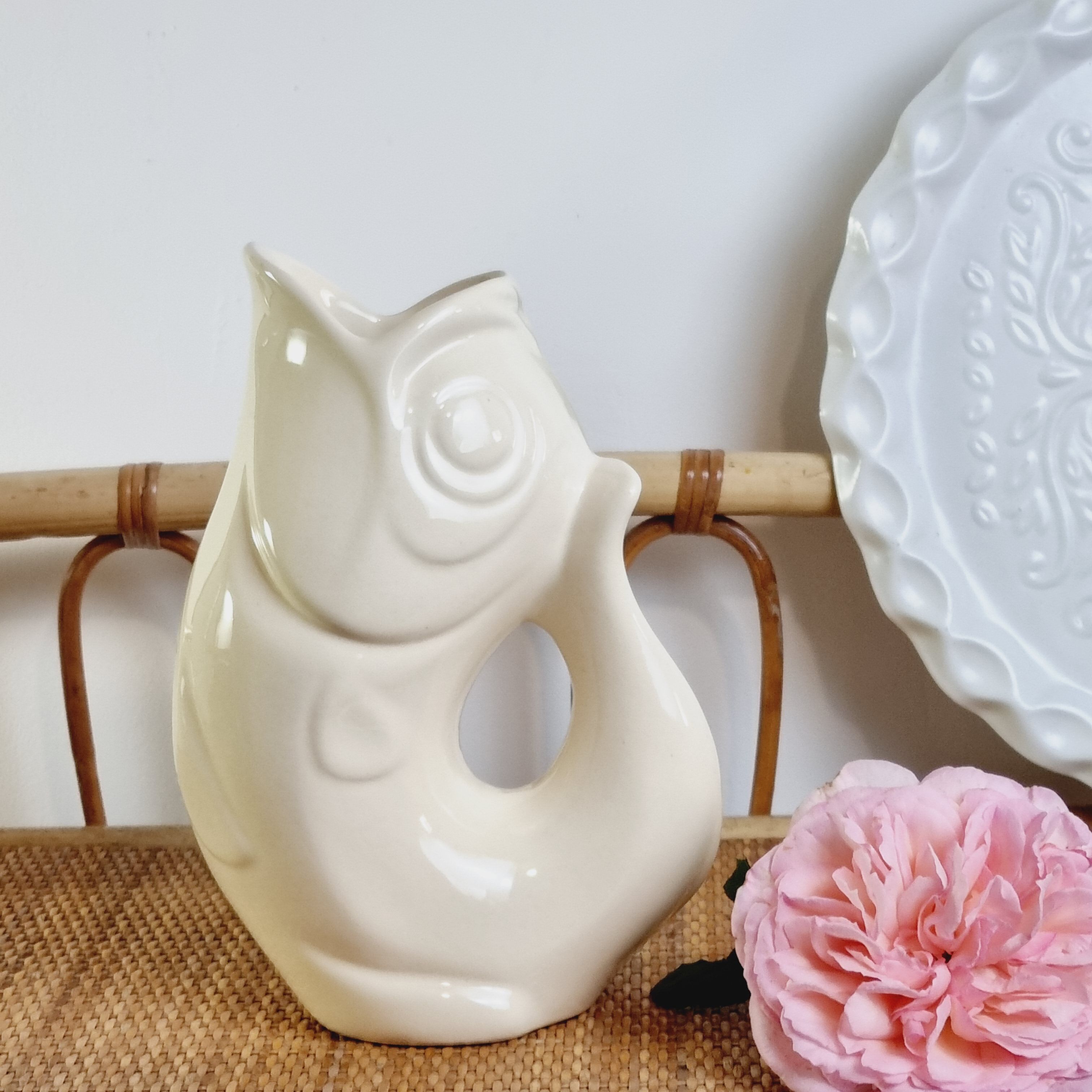 Zoomorphic pitcher fish Ceramic beige FDC Charolles