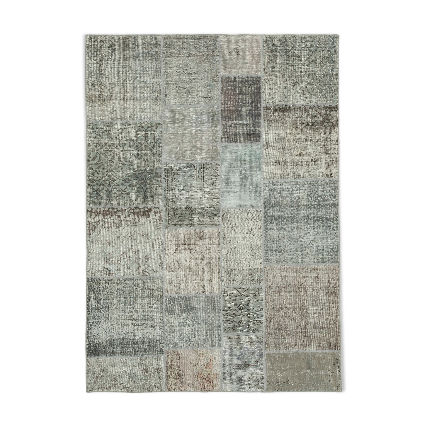 Hand-knotted oriental overdyed 170 cm x 240 cm grey patchwork carpet