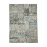Hand-knotted oriental overdyed 170 cm x 240 cm grey patchwork carpet