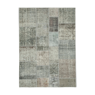 Hand-knotted oriental overdyed 170 cm x 240 cm grey patchwork carpet