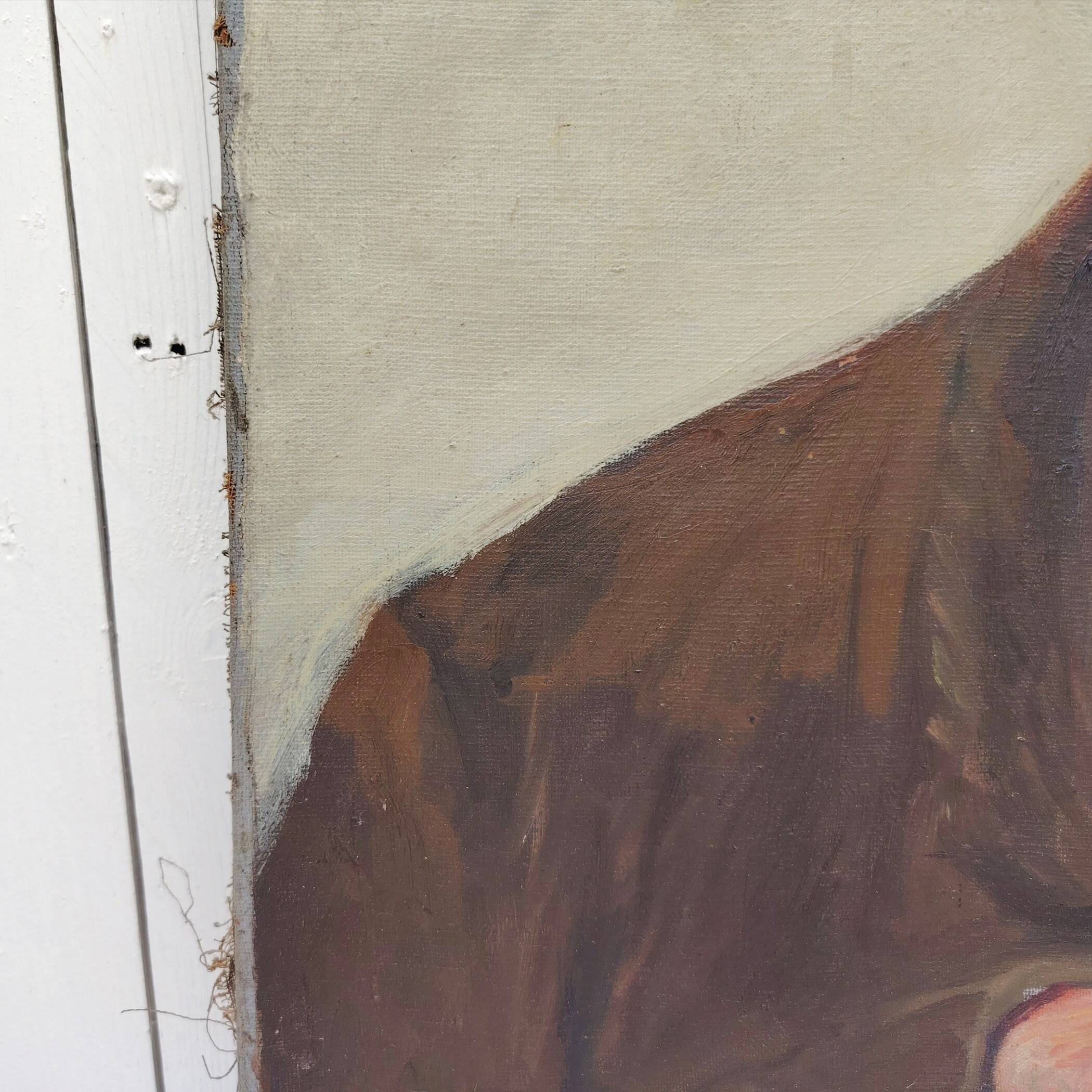 Portrait of grandfather, oil on canvas, L. Lambert, vintage