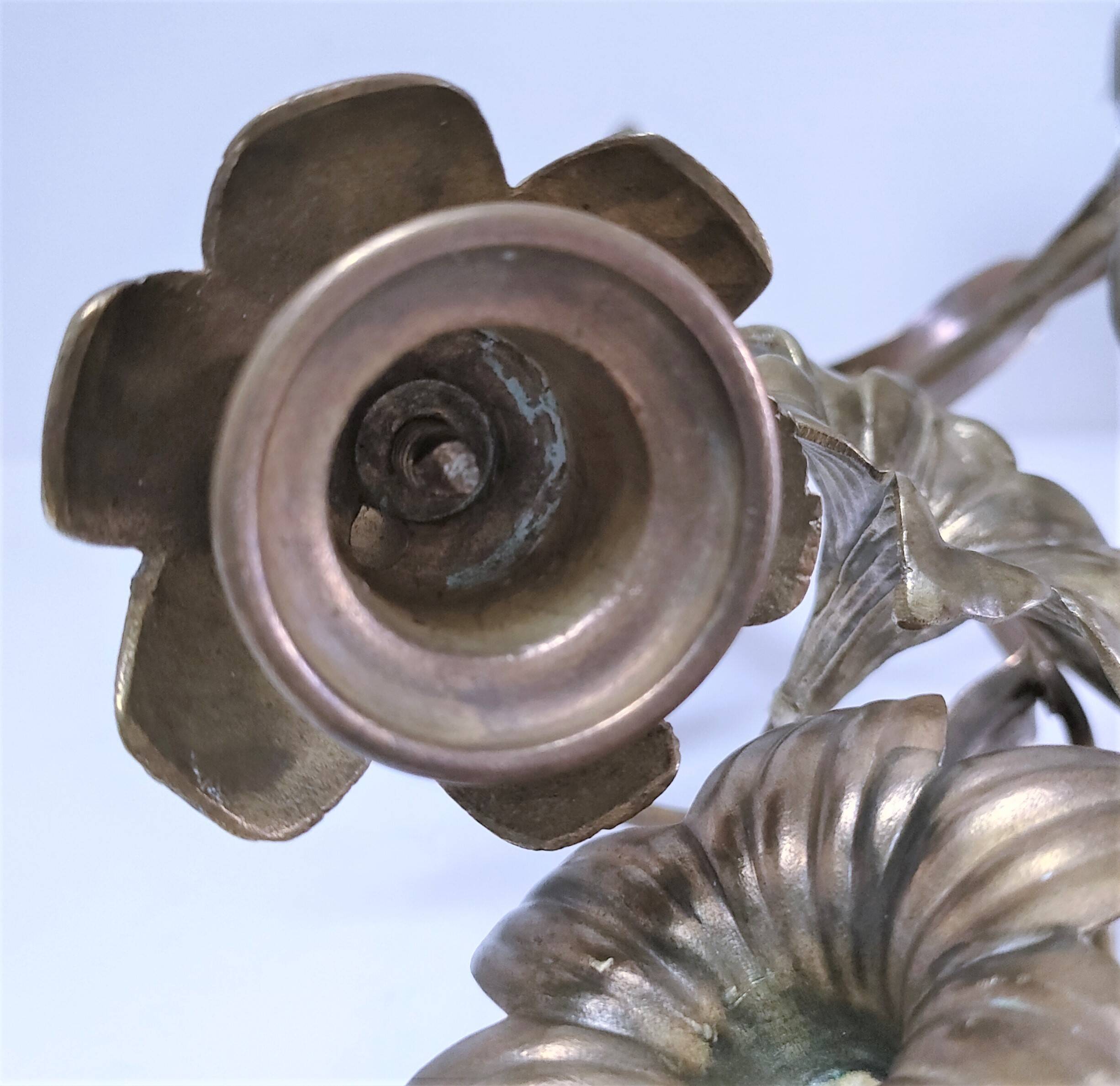 Pair of chandeliers brass bronze floral decoration