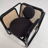 Fauteuil cubique en rotin noir et cannage