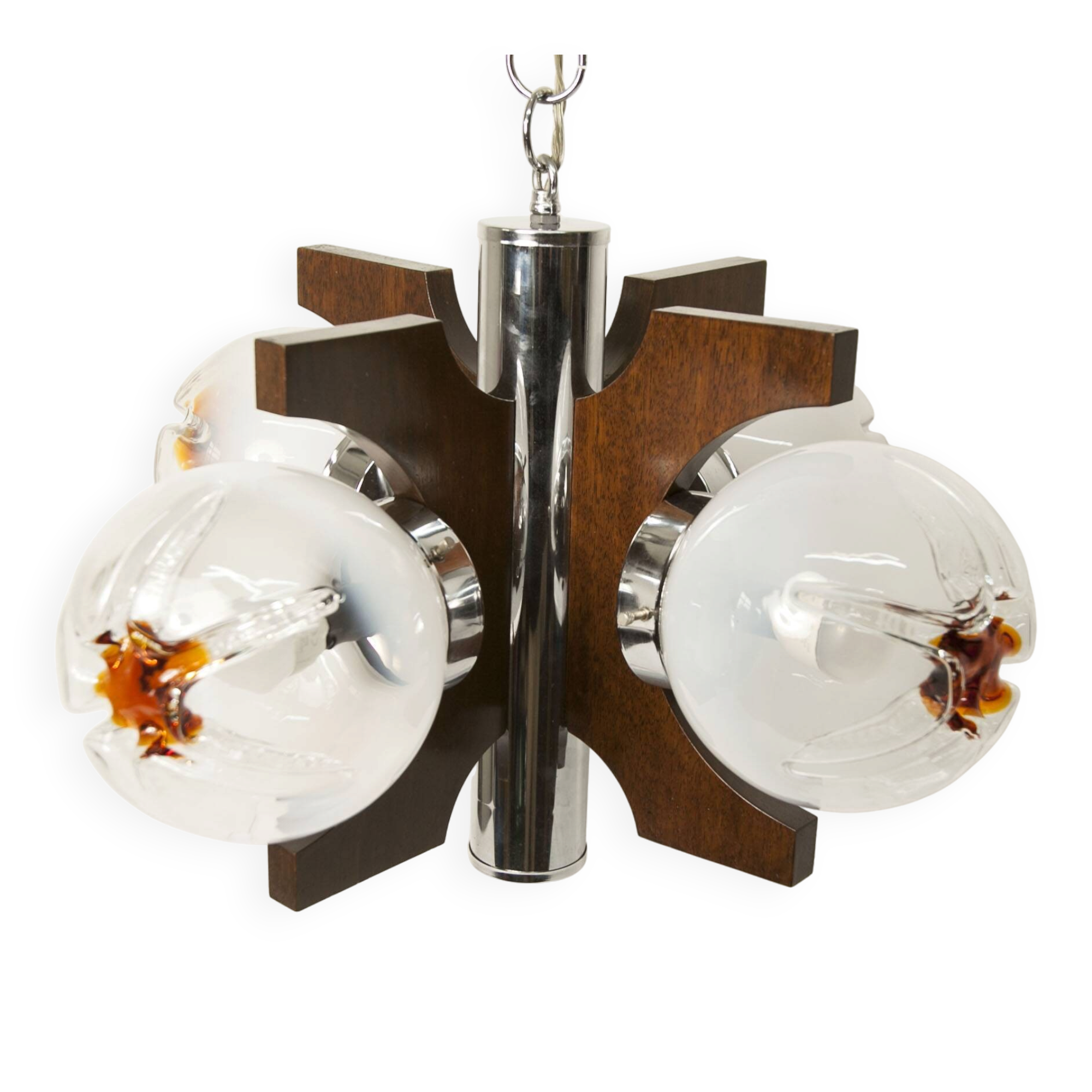 Lustre mazzega Murano 4 boules et teck 1960