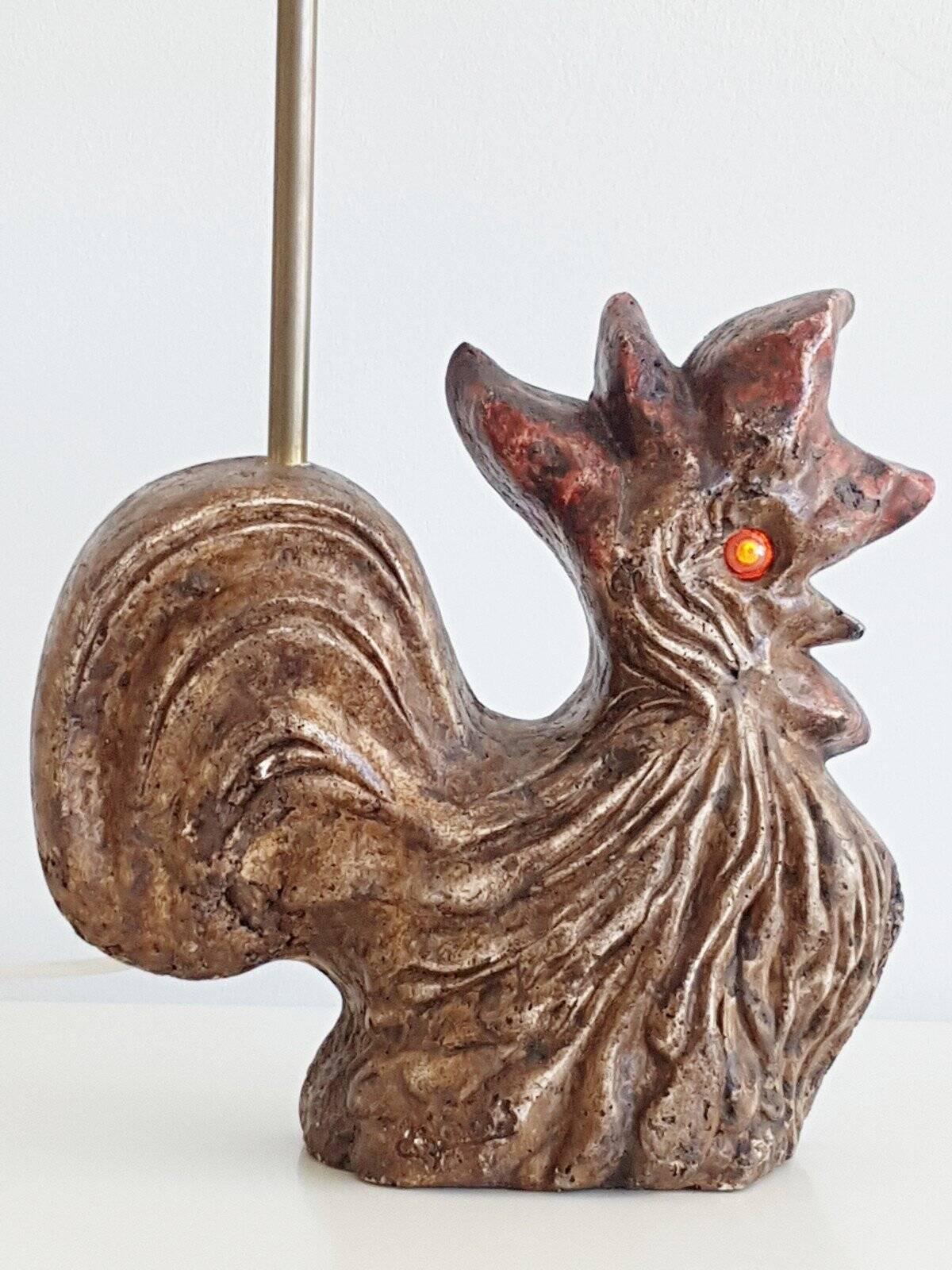 Vintage 60s-70s ceramic rooster lamp base signed