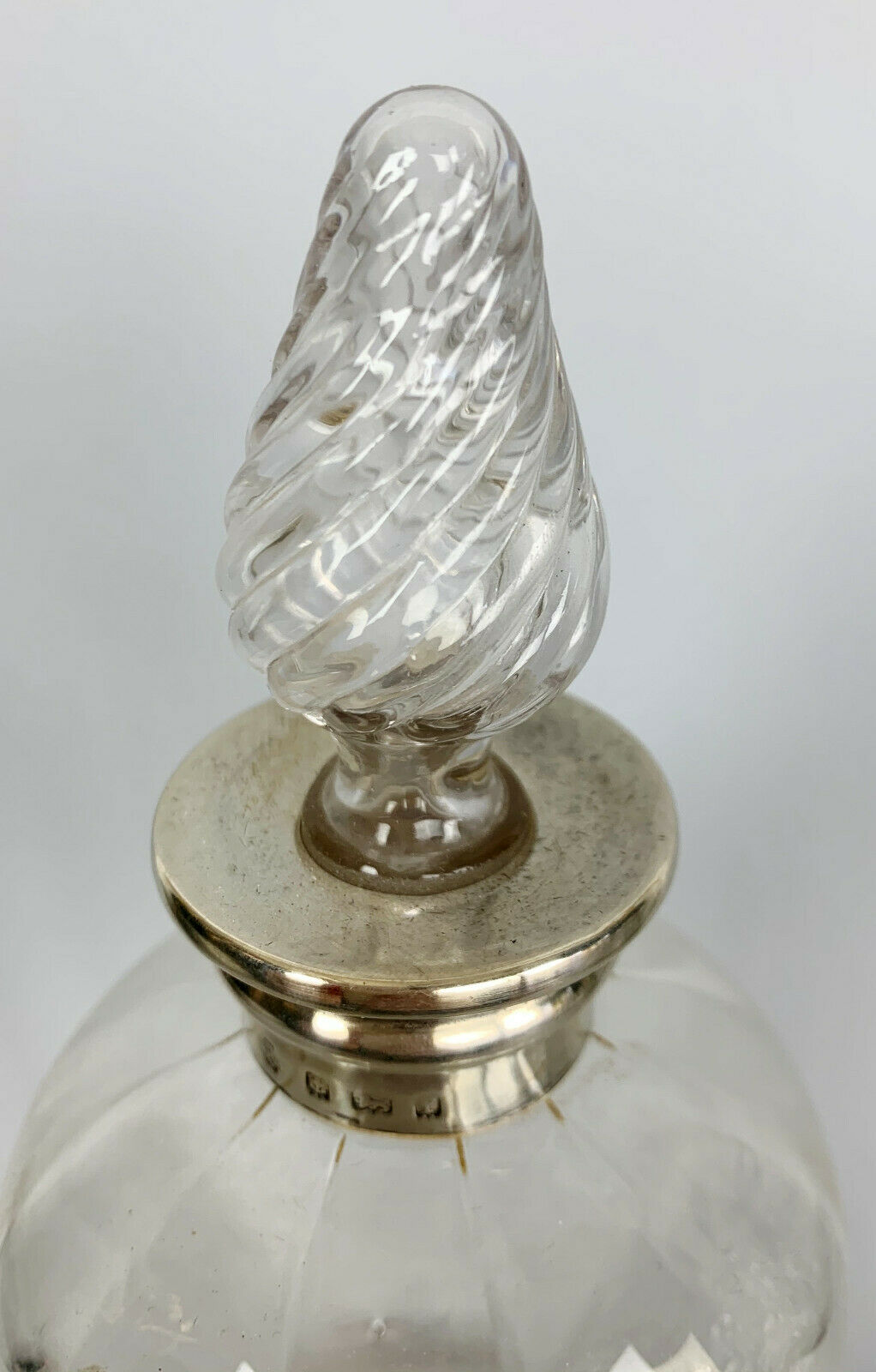 Blown glass carafe and silver frame
