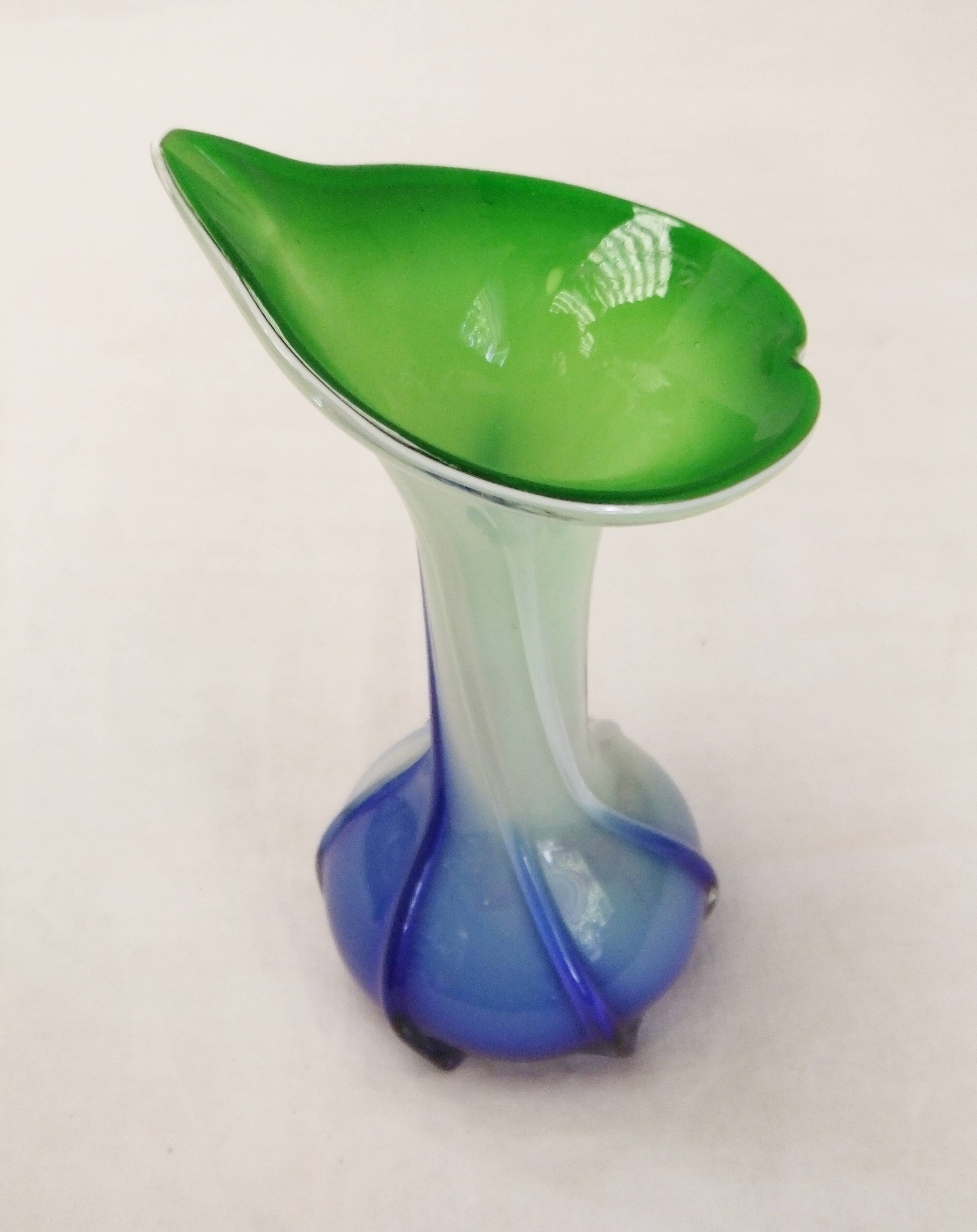 Murano Vase Vintage Floral Soliflore Calla Lily Blown Glass