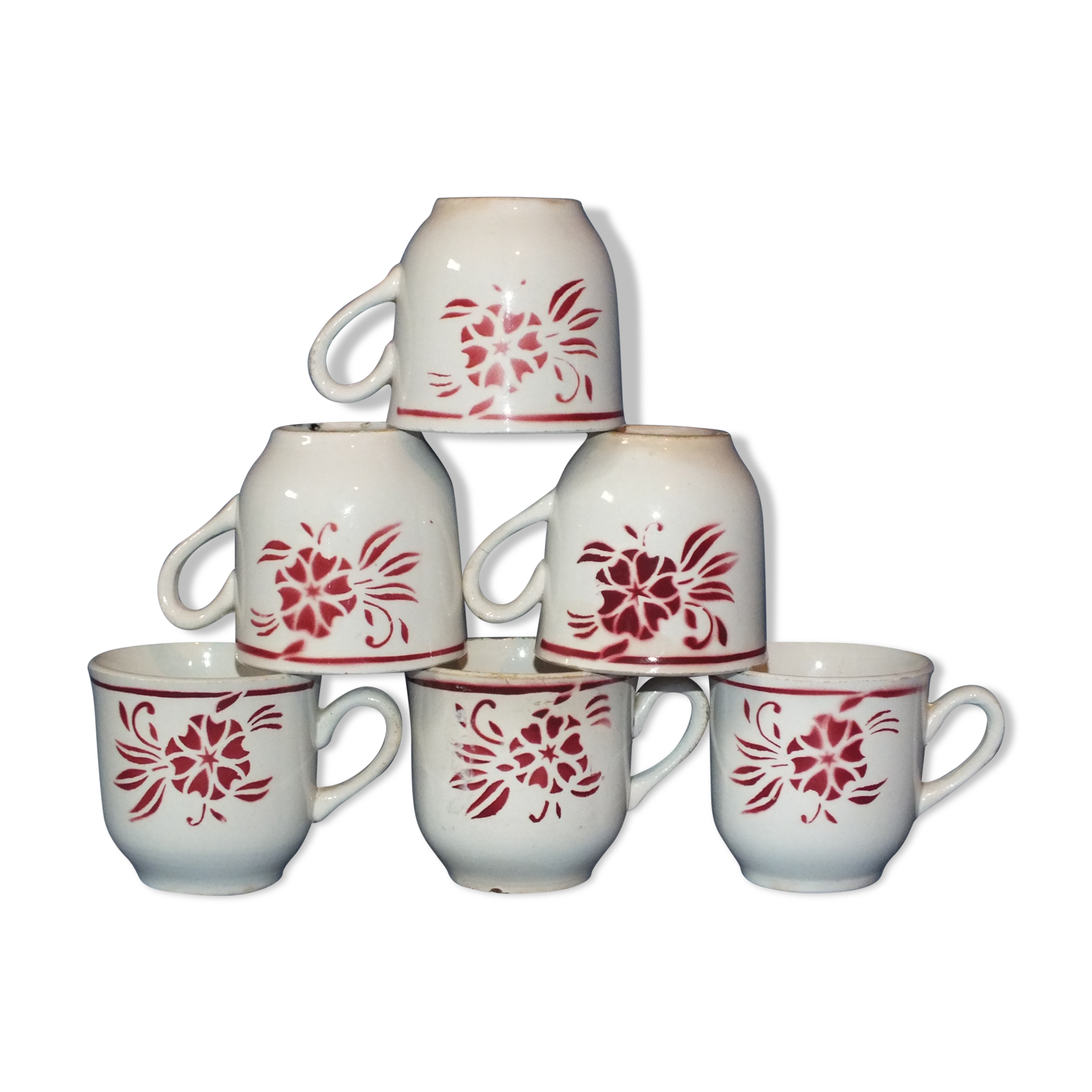 6 vintage cups Sarreguemines - stencil decoration