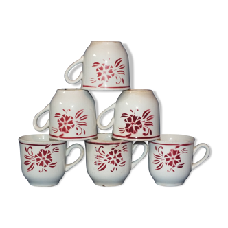 6 vintage cups Sarreguemines - stencil decoration