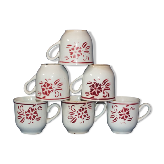 Set de 6 tasses vintage Sarreguemines décor au pochoir