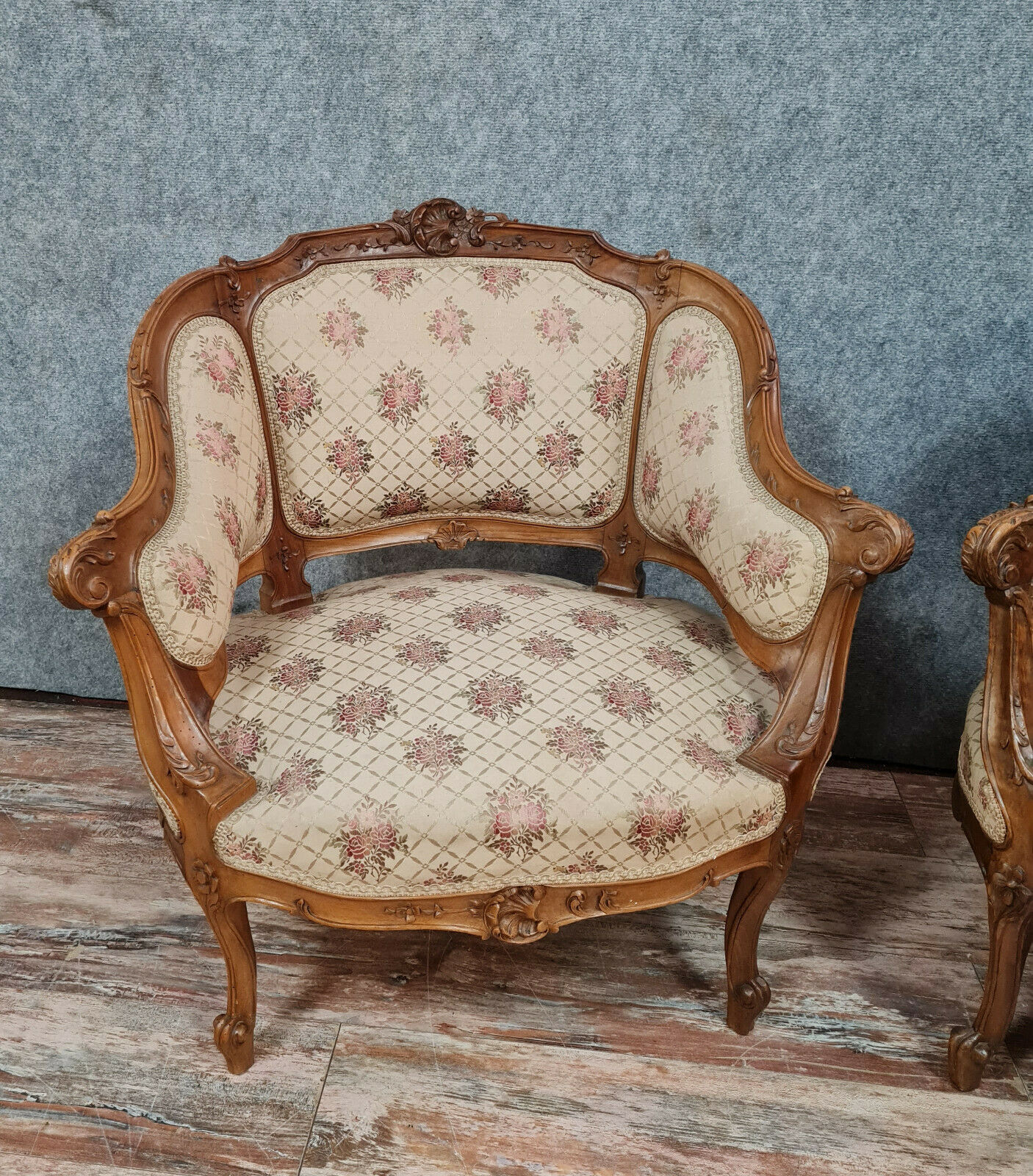 Pair of chairs cabriolets Louis XV rockery walnut rockery