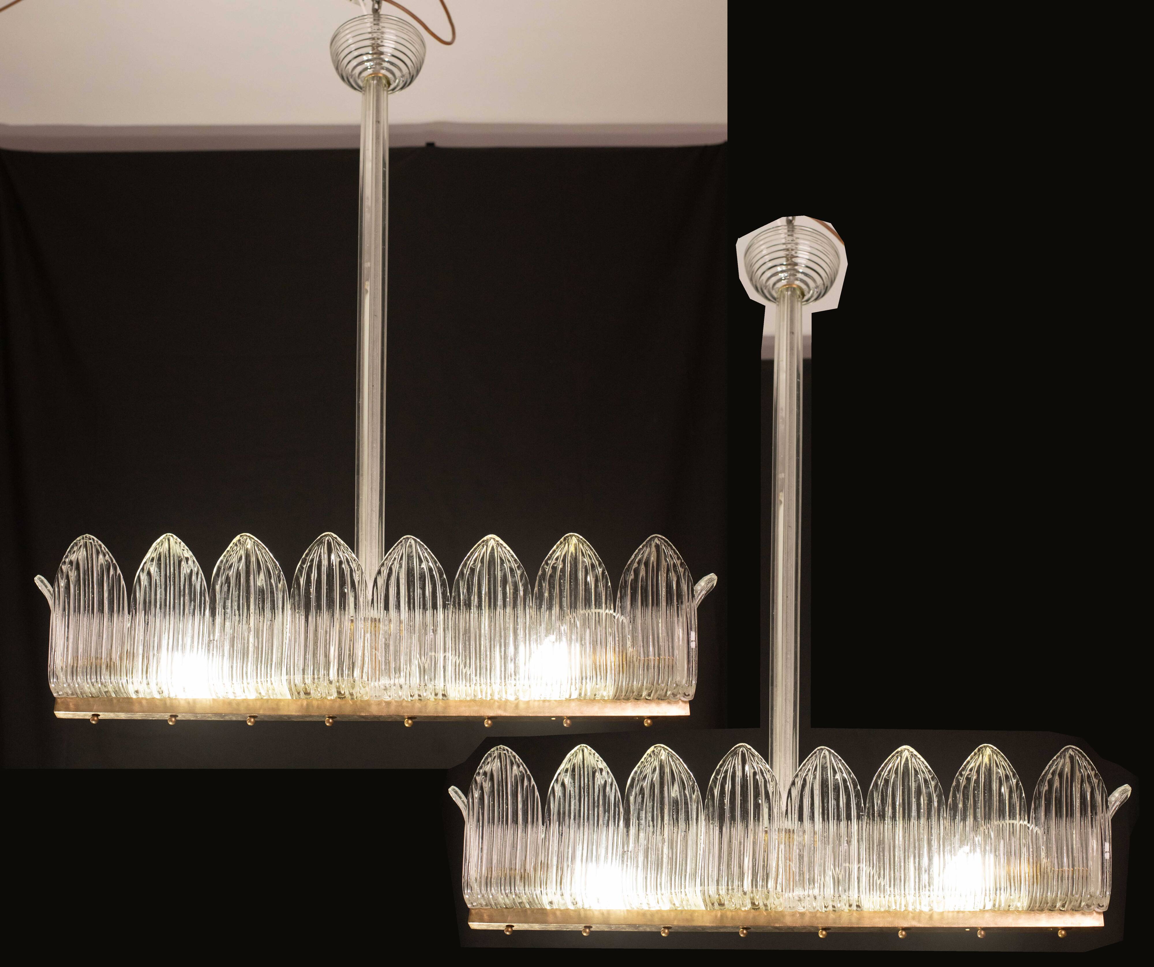 Set of 2 Luxury Large Art Decò Chandelier By Barovier e Toso, Murano Glass,