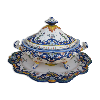 Tureen and its ceramic top decorated Rouen
