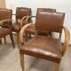 Set of 4 armchairs bridge leather and wood called "moustache" style art deco circa 1940