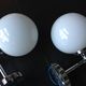 Pair of globe wall lamps in white opaline and chrome/vintage metal 70s