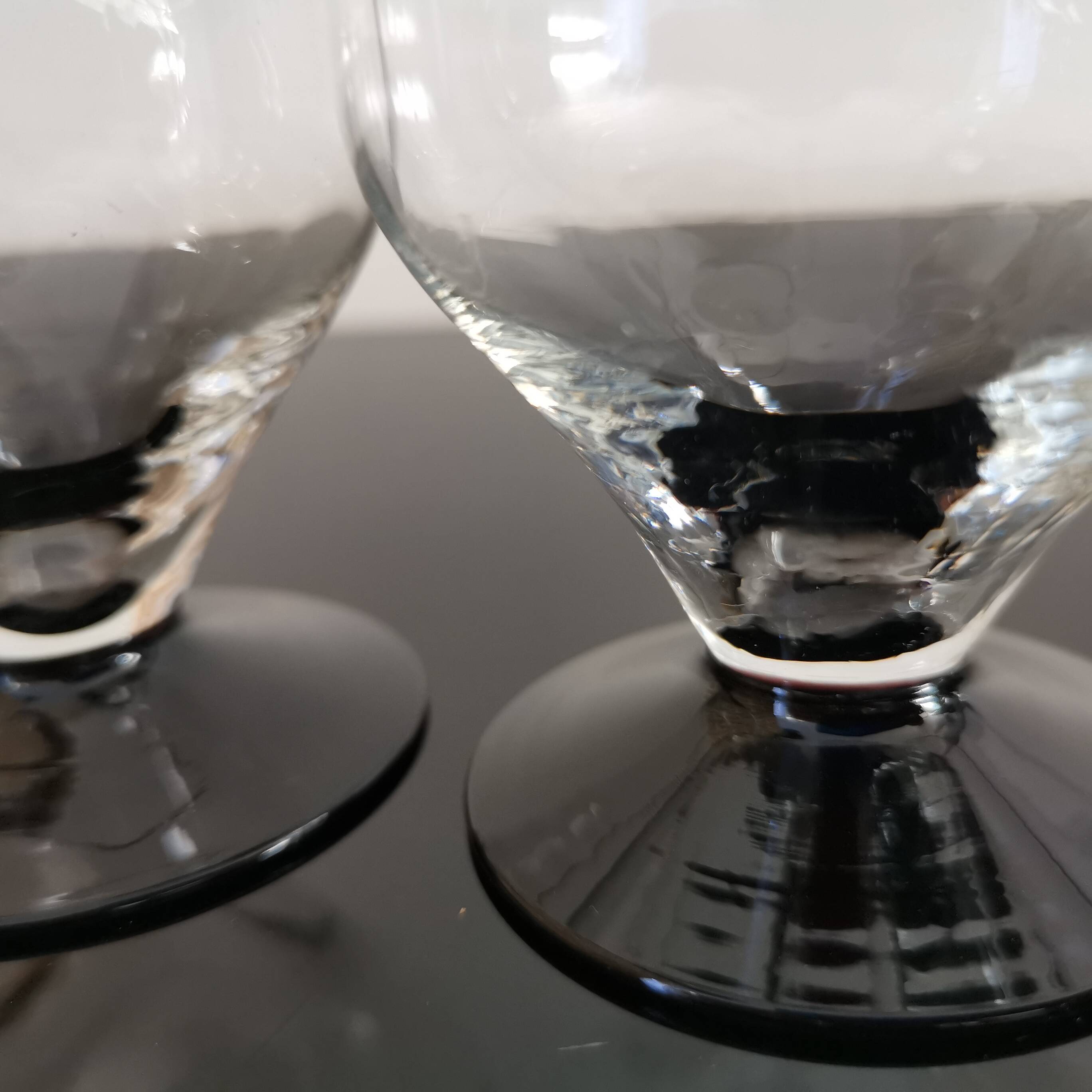 6 small retro smoked burgundy stemmed glasses