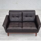 1970s, Danish 2 seater sofa, original condition, furniture leather, solid teak wood.