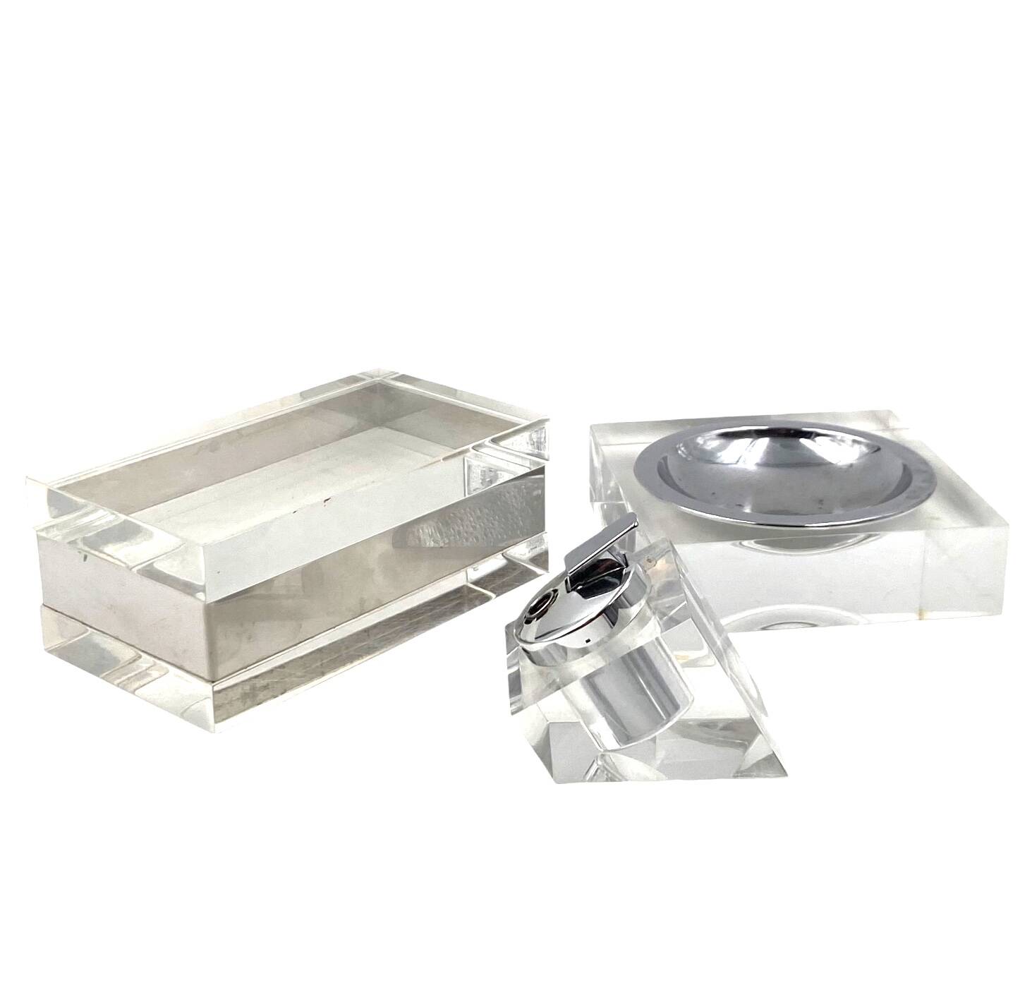 Hollywood regency lucite smoking set, Guzzini  Italy 1970