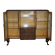 Vintage buffet display cabinet circa 1940 in flame mahogany and satinwood.