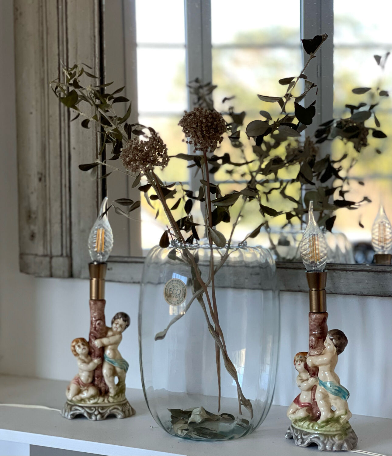 Duo of antique ceramic lamps.