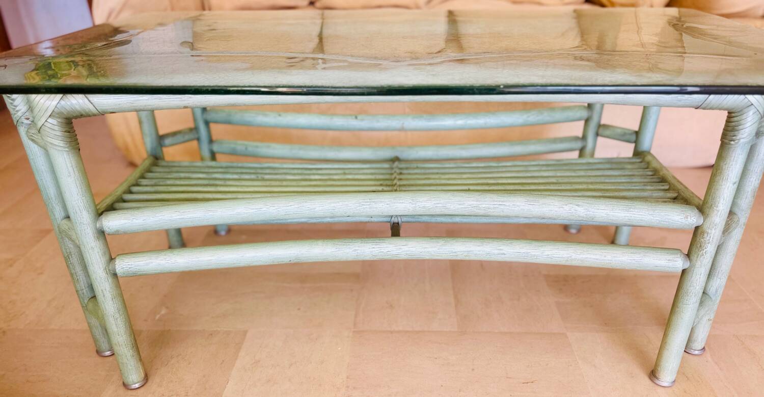 Bamboo and rattan coffee table circa 1980