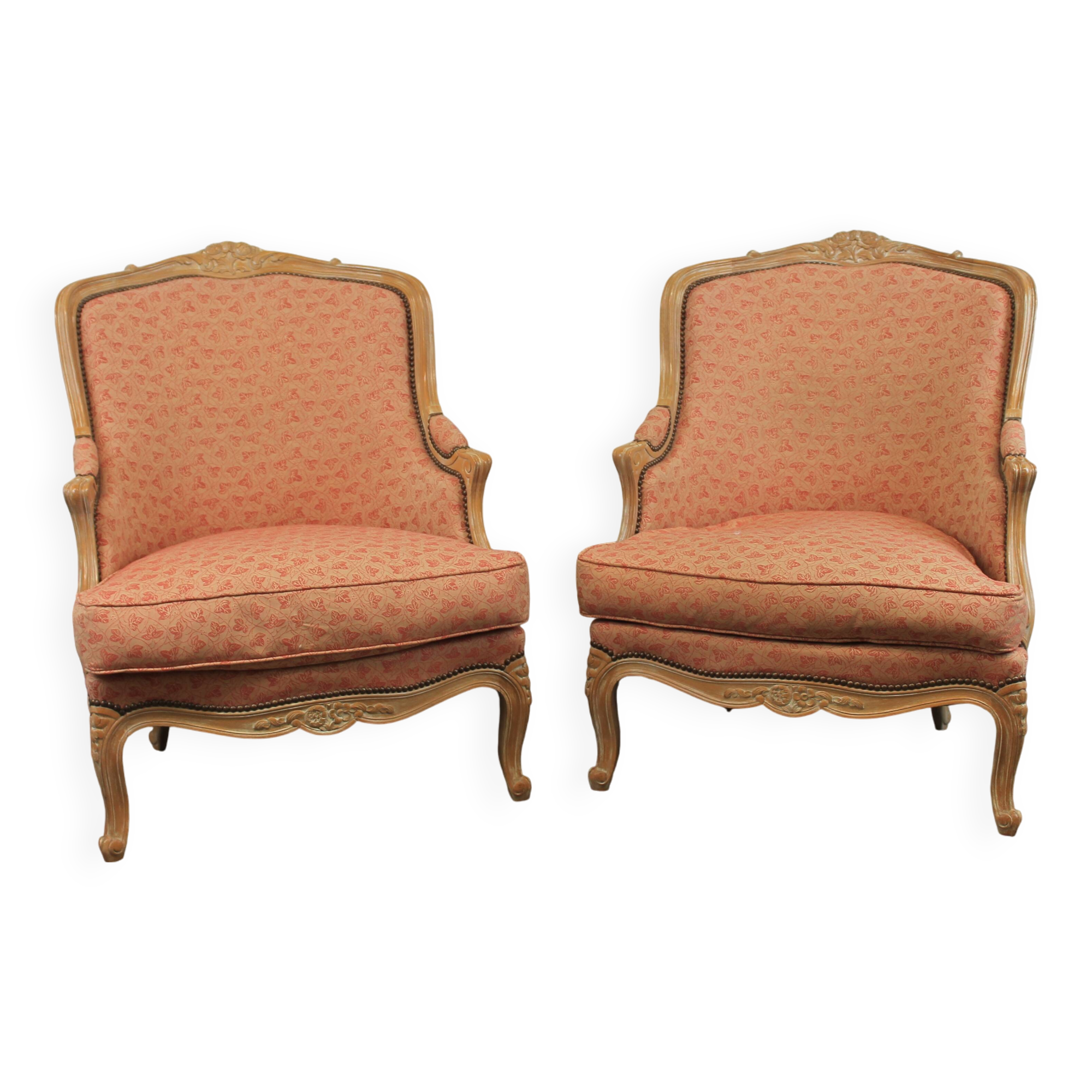 Pair of Louis XV style bergère armchairs