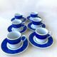 6 Genevieve Lethu Blue and White Coffee Cups and Saucers