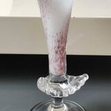 Peter Kaspar Soliflore Vase/Floral design, collared neck. Blown art glass, speckled purple. Shell inclusion. Dim 26.5 x 13 cm