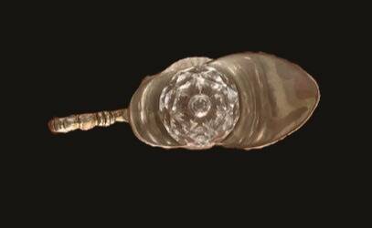 Diamond-point molded glass ewer, silver-plated metal.