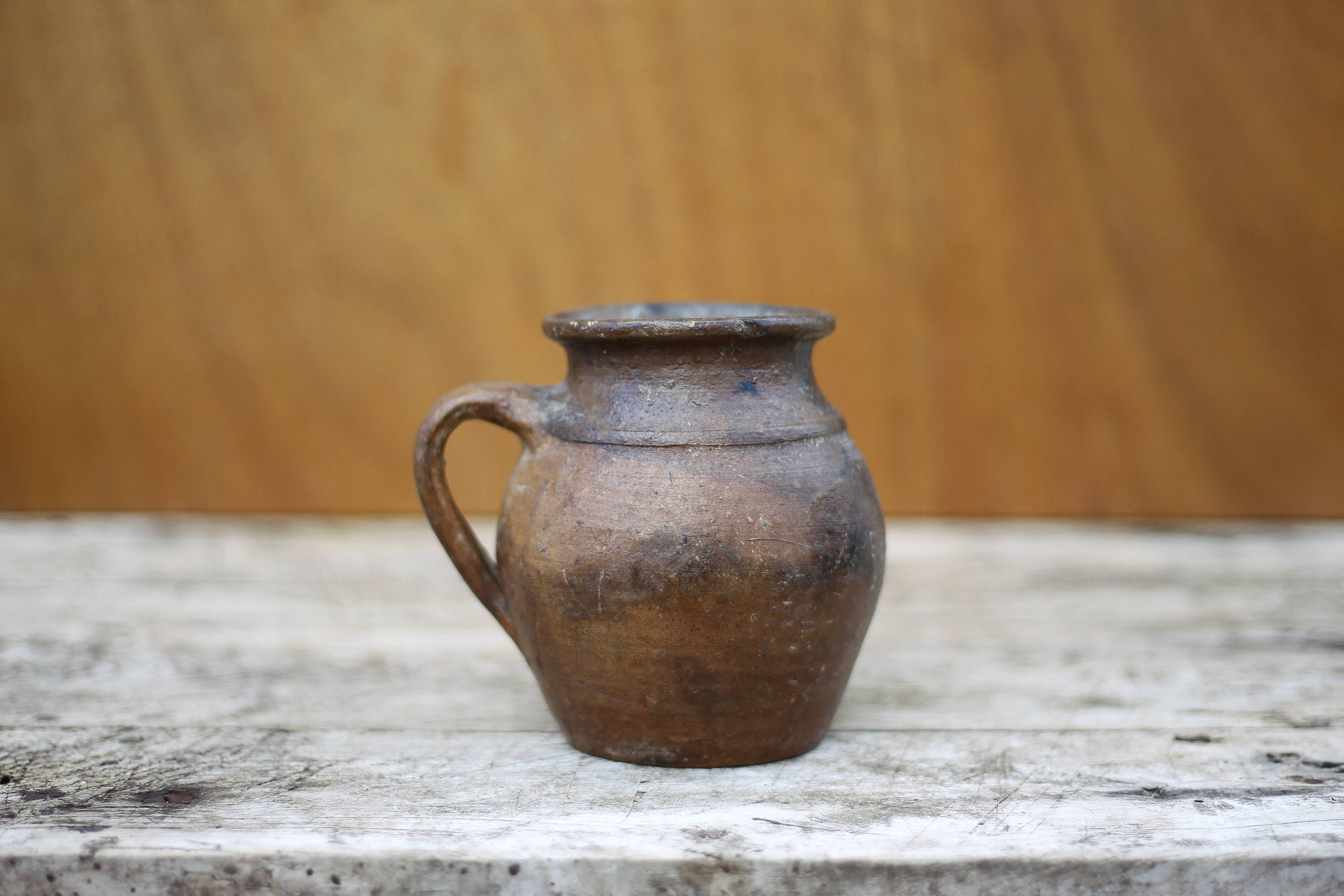 vintage handle pot, spoon pot, vintage pottery, kitchen, flower pot, interior decor